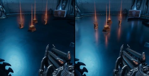 You can see more objects in the reflection with path tracing engaged - such as the pickups here - as well as seeing reflections on rougher, less glossy surfaces.