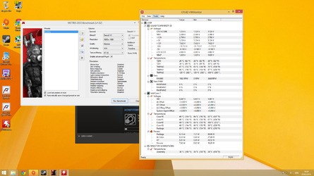 There's a sense that the cooling solution isn't really up to scratch. On the left shot (click for full res) you can see the hardware monitor results after running the Metro 2033 bench - yup, those CPU cores are hitting the high 90s Celsius. In the picture to the right, we've hit the print screen button during some notable CPU throttling during the Intel Xtreme stress test.