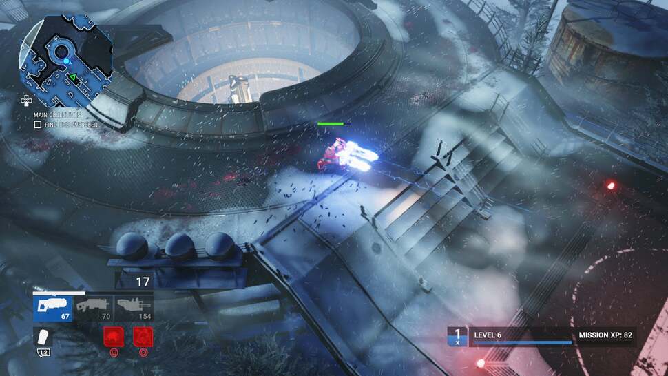 Another example of wind and particle simulation at work. Notice how the beam from the gun affects the direction of the snow as it cuts through the wind