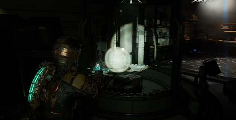 Various visual feature demonstrations: frustum-aligned voxel fog in zero-g, physically-based rendering for organic elements, physically-interactive spark particles, and beams of light interacting with glass surfaces.