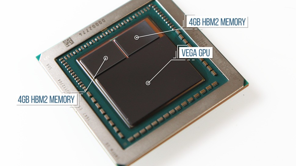 Stadia's hardware setup uses HBM2 memory attached to both CPU and GPU. AMD has used HBM2 extensively, most recently on its Vega processor, pictured here