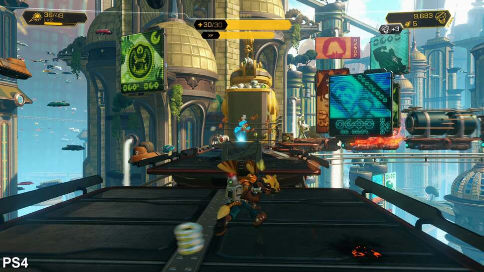 This train sequence shows off the difference in detail and complexity between the original game and remake. The addition of fuel carriages, industrial equipment and pipework flesh out the scene on PS4, while HDR effects add depth and contrast to the light