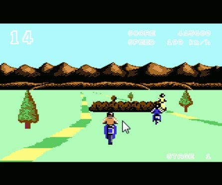 While the C64's custom hardware made it the best choice for most arcade-style games, the 'super-scaler' 3D sprite-based coin-ops like Enduro Racer (pictured), Space Harrier and Afterburner seemed to turn out better on the Spectrum. Those hardware sprites could only be expanded so much...