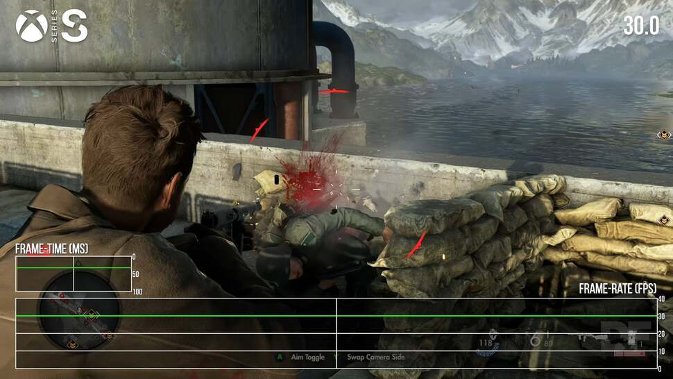 Curiously, Xbox Series S has both a resolution cut to circa 1080p and only targets 30fps. This is pared back against Sniper Elite 5's launch but since we first tested it, that game has also had a 30fps cap added.