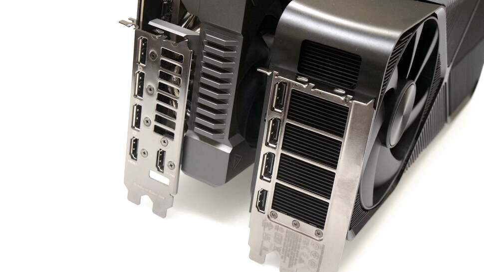 A look at I/O on the two 4080 Supers. Similar to the 4070 Ti Super, the Asus TUF Gaming version ships with an additional HDMI port over the standard Nvidia complement of three DisplayPorts and a singular HDMI output