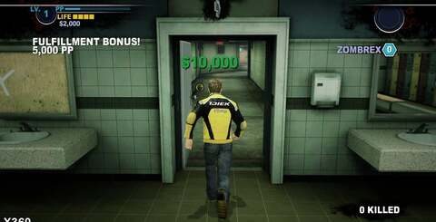 Shadows are computationally expensive and we can see them pared back a little on the PS3 version of Dead Rising 2. In the top shot, the PS3 version has no shadow on Chuck at all. The bottom shot also suggests lighting differences - on 360, Chuck is lit from two light sources and so casts two shadows with just one on PS3.