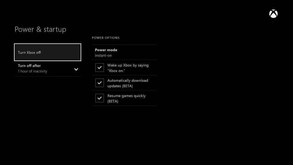 Power options opens up a range of tweakables, allowing you to hold the game state in memory on standby amongst other things