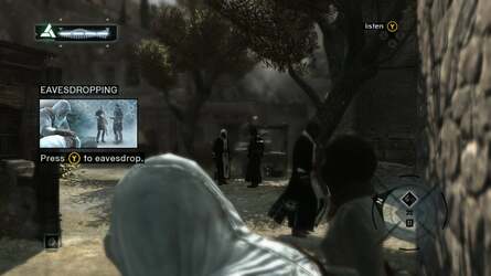 The missions in Assassin's Creed 1 (left) weren't just very samey, but also had little relation to the coolest aspects of the game. Social stealth (right) was also somewhat under-developed.