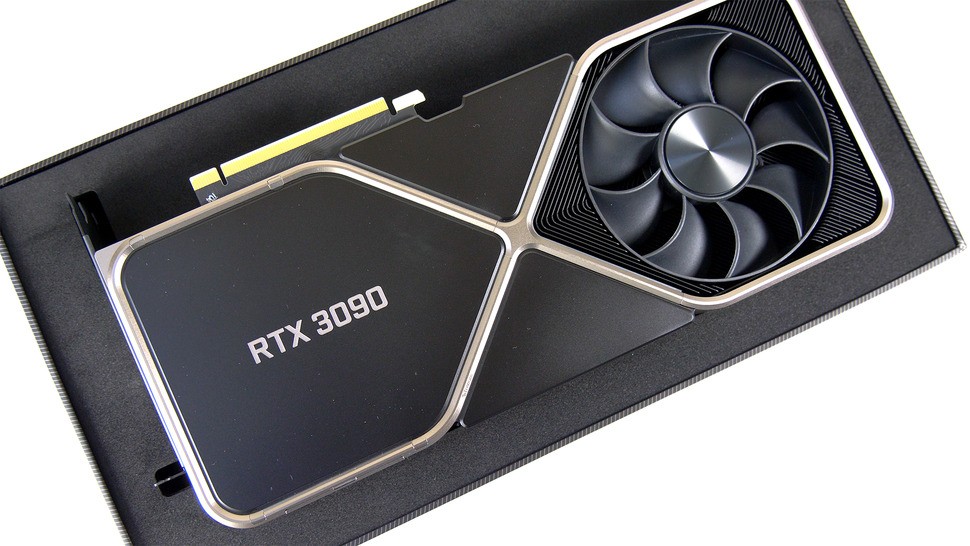 Opening the RTX 3090 packaging, this is what you see - a gigantic graphics card