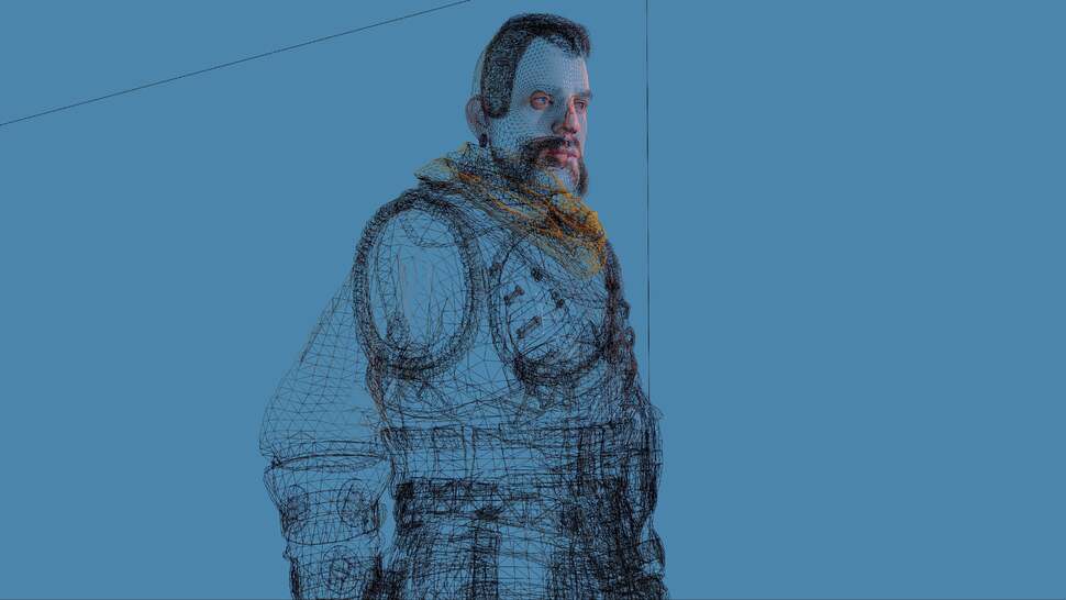 While creating these assets, Guerrilla spent a lot of time on each NPC in the game to ensure a consistent quality across the board while allowing flexibility in how they are used. This wire-frame shot demonstrates just how complex the models can be