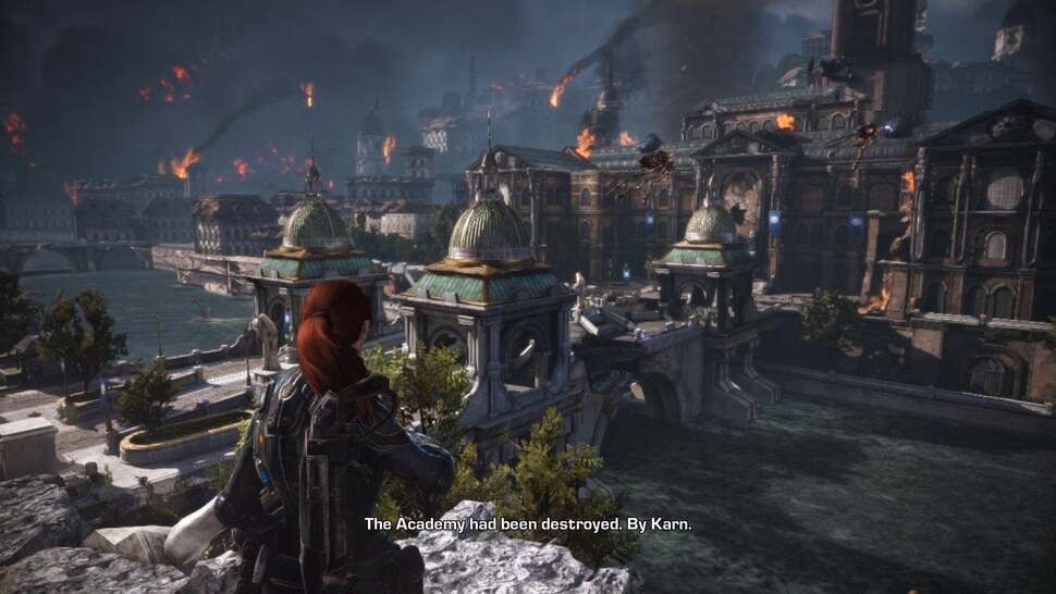 It's not all about the sky-boxes. Actual geometry draw distances are stunning, and the Academy area really shows People Can Fly has a handle on colourful locales