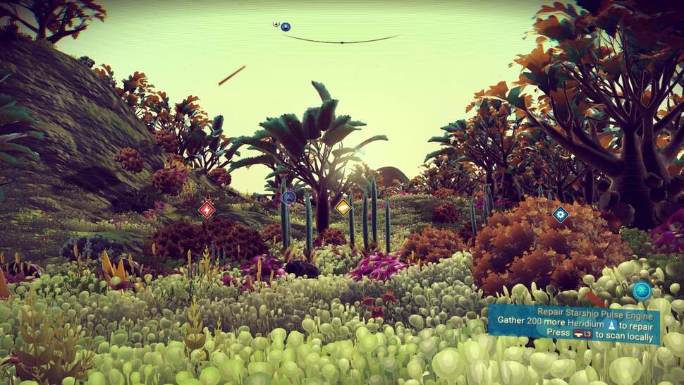 Spectacular moments in No Man's Sky aren't guaranteed, with planets ranging between dull wastelands to beautiful jungle flourishes like this.