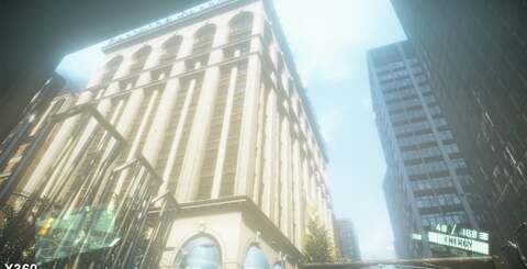 Shadows appear to have some offset issues in places on the PlayStation 3 (look on the building on the left in the top shot), but up close, it's clear that the Xbox 360 implementation is rather blocky in comparison (left, bottom shots).