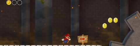 Details on Mario appear to be unchanged, though light sources such as lamps, lava and fireballs now have an impact depending on where he's standing. The centre images shows the changes made to the gooey Fuzzies, with a their new splatter animation, while the bottom images show subtle upgrades made to simple background objects like castle and flags. Click on the thumbnails for full resolution, lossless PNGs.