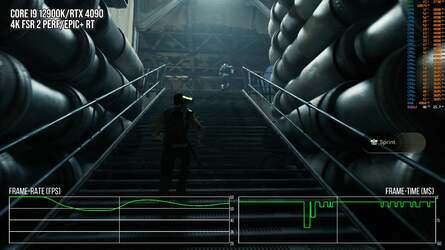 Shader compilation stutter returns (left) and the traversal stutter issue from Fallen Order also raises its ugly head in Survivor. 100ms stutters on a powerful processor like a Core i9 12900K, backed with 6400MT/s DDR5 is excessively poor. The results will be poorer still on mainstream CPUs.