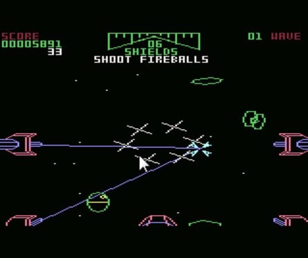 Actually measuring 3D performance on the 8-bit consoles isn't quite so easy. Domark's Star Wars conversion here actually updates the X-Wing cockpit and target at a much higher frame-rate than the main game to give the illusion of smoother control. The actual background vectors seem to update around 5-6FPS on both 8-bit platforms.