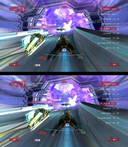 Two full 720p stereo 3D HDMI framebuffers, culled from the PlayStation 3 versions of Super Stardust HD and WipEout HD. Two images, one per eye, transmitted at 60Hz with an overall resolution of 1280x1470. It's the standard for 720p 3D on PS3. Doubts remain as to whether the 360 can use this exact 3D format.