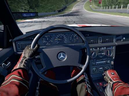 Reality vs. SHIFT 2. On the left we see a photographic reference for a Mercedes-Benz 190E, while on the right we see the rendered in-game equivalent.