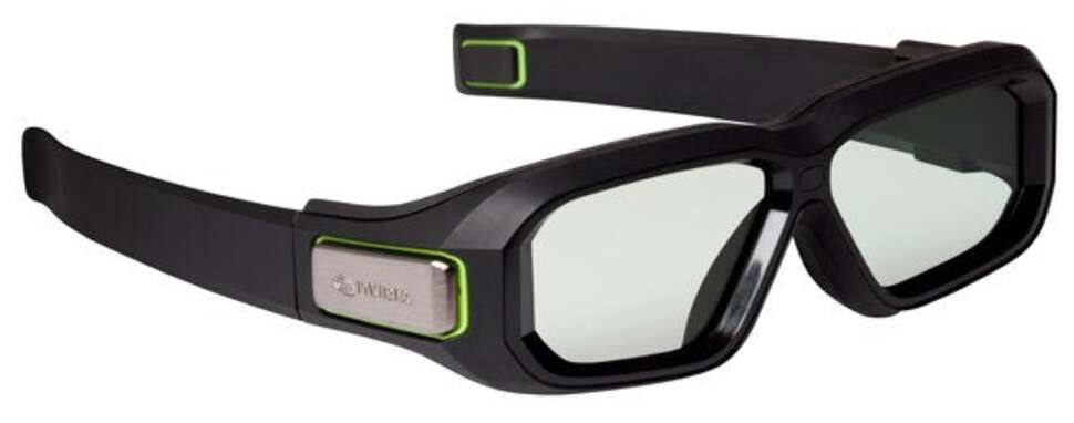 The revised 3D Vision 2 active shutter glasses offer larger lenses, and while they may look bulky, they're actual lighter and easier to wear than their predecessors. The active shutter effect is easier on the eyes too. The glasses are wireless, but come with a USB charging cable. No discrete IR emitter is needed this time - it's now built into the monitor.