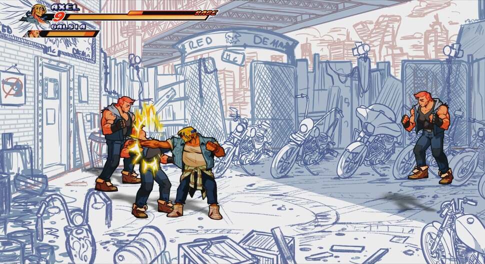 Pre-production in-game imagery from Streets of Rage 4, showing how the art starts to take shape