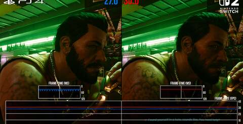Here's how Switch 2 stacks up against PS4 in performance terms in a few challenging scenes. PS4 drops below 30fps, often significantly, while the Switch 2 remains resolute in the same tests.
