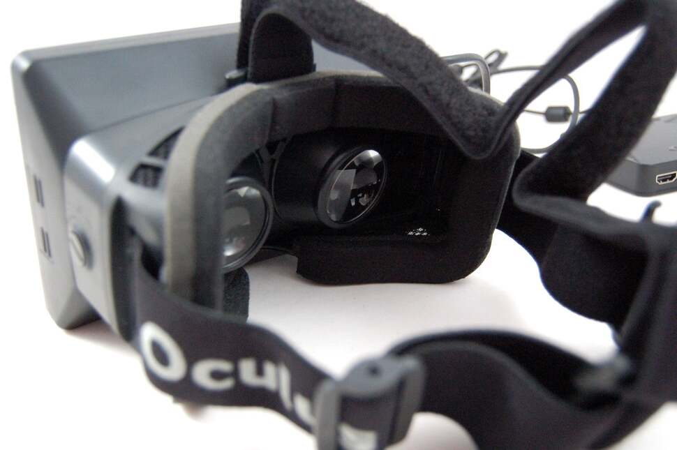 The first generation Oculus Rift dev kit. We understand that a second generation dev kit is likely to appear before the arrival of final retail hardware.