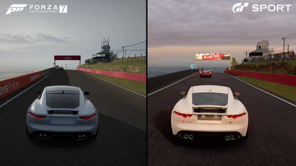 Both games use pre-calculated global illumination to help create realistic scenes even in low contrast environments, but Polyphony Digital's work has a slight edge in terms of realism