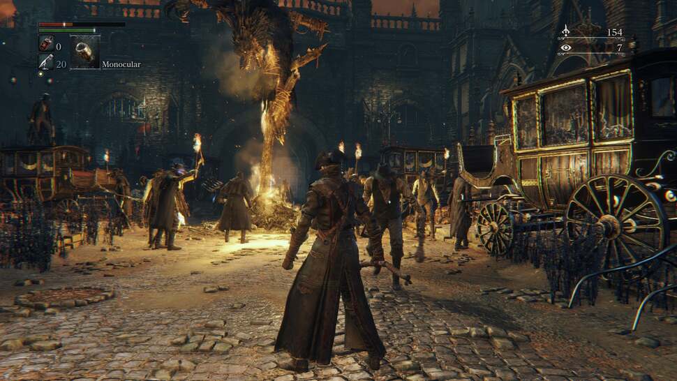 Bloodborne: A heavy chromatic aberration is applied to the game's image, distorting its native 1920x1080 output - at times exaggerating pixel crawl in motion