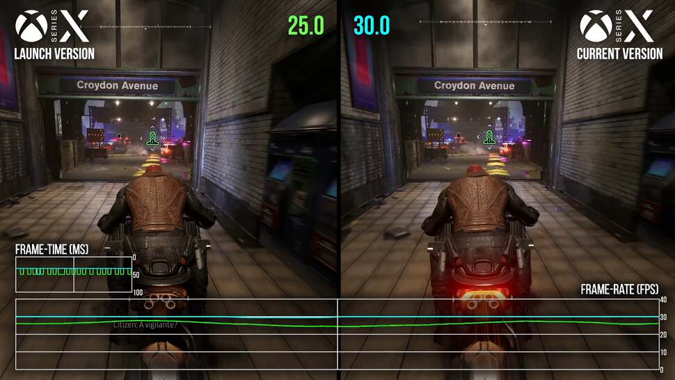 The open world - and travelling through it - also caused big problems for Xbox consoles. Although not perfect, it's still a vast improvement