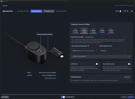 SteelSeries GG software is well laid-out and offers some unique options. A web app is also available with an identical layout, though acceleration, rotation and angle snapping settings aren't available, along with the sensitivity matcher. Click to enlarge. 