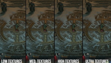 Click on the thumbnails above for a better look at texture quality comparisons. Ultra matches PS5 and Series X, but the quality degradation on high is hard to justify, while medium and low texture quality can look really poor.