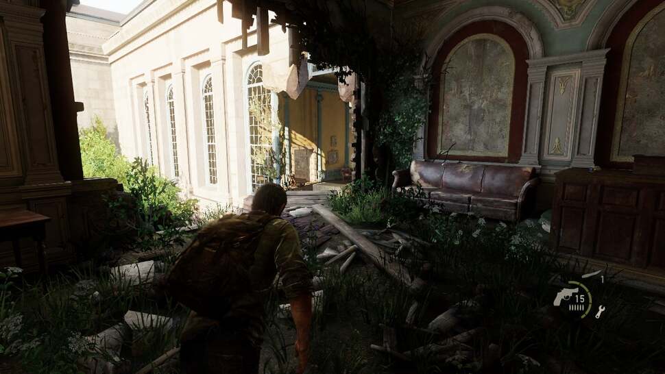 Naughty Dog's use of lighting is impressive. A global illumination solution consisting of real-time and pre-baked elements carefully light and shade the environment and the characters