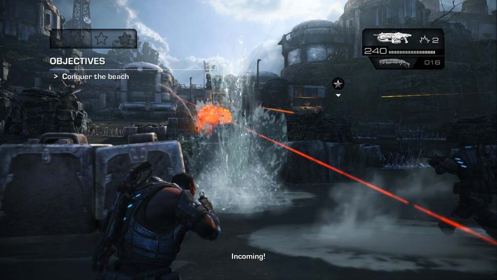 The chaotic Normandy landing mission brings out alpha effects in full force, plus water caustics, causing more tearing than usual. This is generally hard to pick out during the action