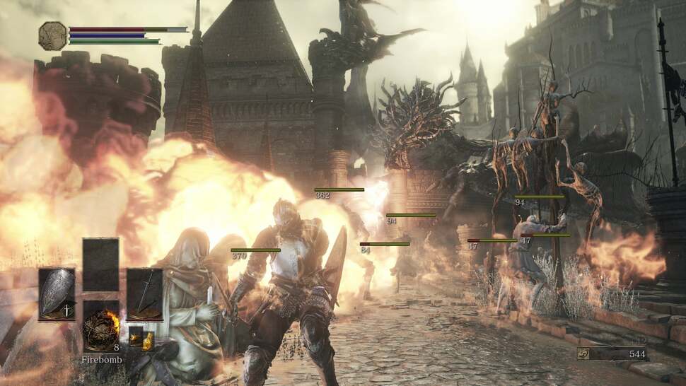 Effects are in heavy use in Dark Souls 3, hitting hardest on bridges occupied by fiery wyverns, or when crashing through destructible scenery