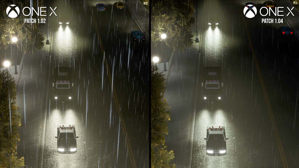 The rain effect is much improved. Rain appears much more transparent than before, and no longer renders behind water surfaces