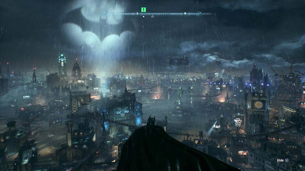 At five times the size of Arkham City, PS4 is still able to render Gotham City's searchlights and skyscrapers at an astounding range - all at a native 1920x1080
