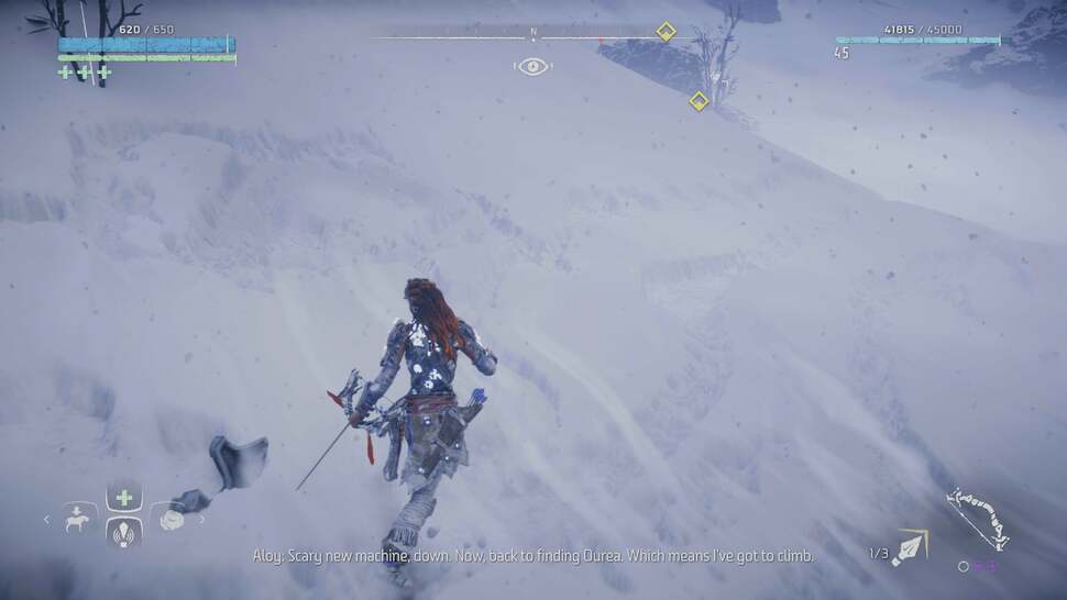 Deformable snow is featured heavily throughout The Frozen Wilds enabling detailed, three-dimensional tracks to gather across the landscape.