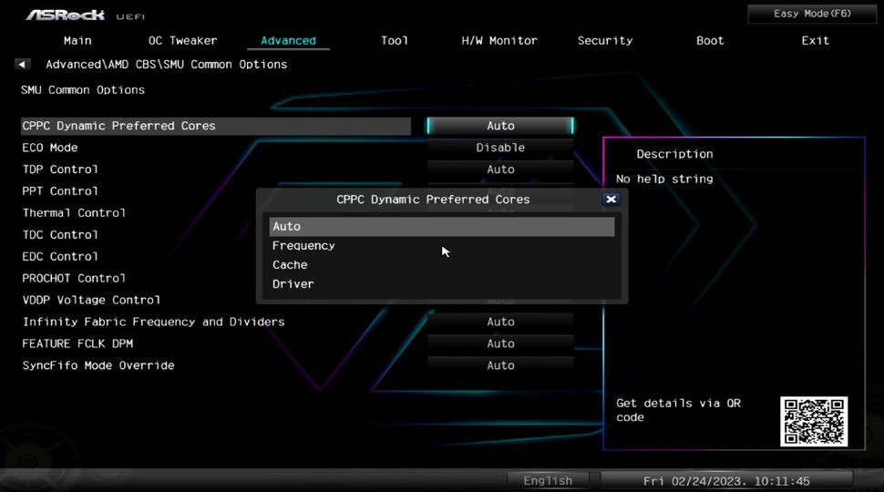 This setting is labelled 'CPPC Dynamic Preferred Cores' in Advanced &gt; AMD CBS &gt; SMU Common Options on our ASRock X670E board