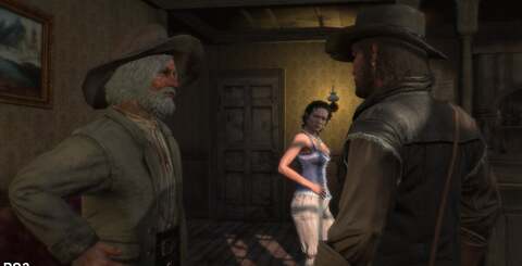 One slightly bizarre difference is that the PS3 version appears to handle light entering internal environments from the doors and windows. Here, in the saloon shot (top), light from the window is cast upon the wall and the female NPC, who casts a nice shadow - but only on PS3. In the second screengrab, dynamic light on the floor from the opening door is again only present on PS3.