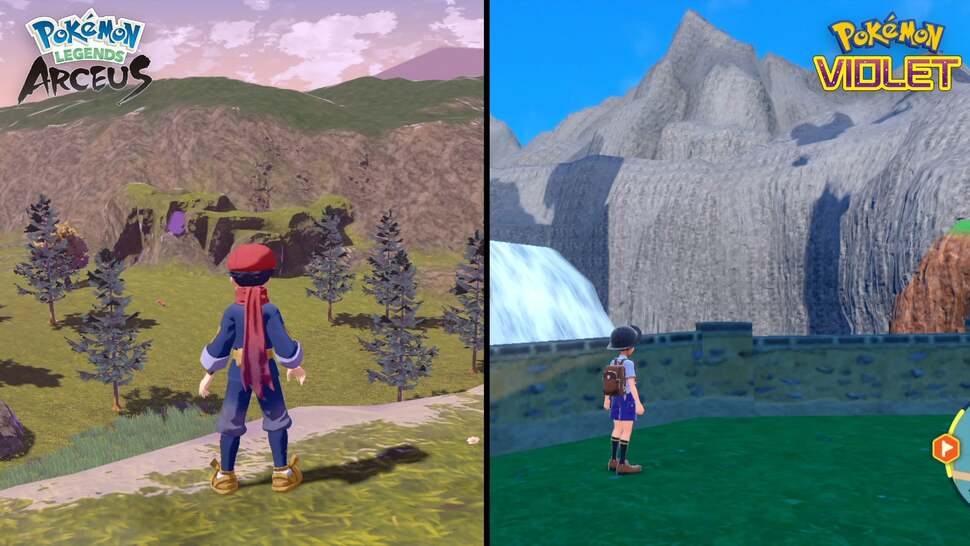 Arceus was far from a visual masterpiece, but it's clearly more varied and detailed with none of the obviously tiled textures seen in Scarlet/Violet. Lighting and shadow quality are also noticeably better