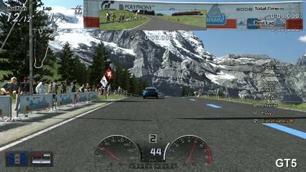 The original Gran Turismo HD demo ran at a higher native resolution than the final game, albeit with no anti-aliasing. The simplified track and lower number of cars seems to have allowed for higher-quality textures. Full resolution images for both screens are just a click away...