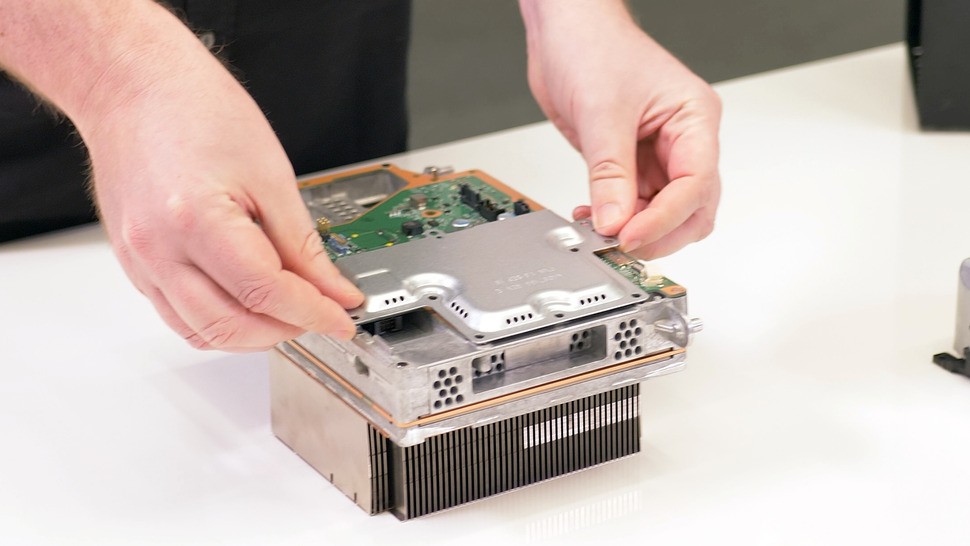 Electrical shielding slots into place in multiple areas on both boards