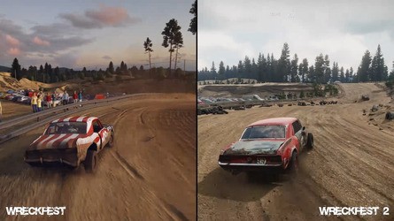 Wreckfest 2 is still a work in progress, but the rendering quality has been improved with higher levels of detail and a distinct atmospheric haze.