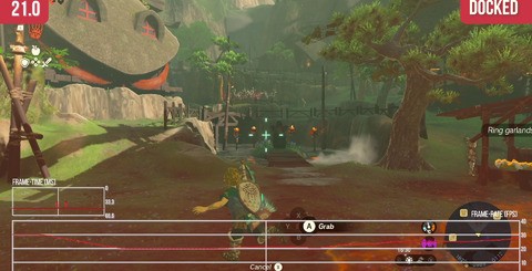 The top shots show Tears of the Kingdom throughout the majority of play - a properly frame-paced 30fps. The bottom shots show the extent to which the demanding physics of the Ultrahand capability can impact performance. Combine Ultrahand with a demanding area like Kakariko Village and frame-rates can be impacted to a prolonged degree.