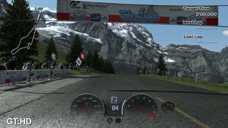 The original Gran Turismo HD demo ran at a higher native resolution than the final game, albeit with no anti-aliasing. The simplified track and lower number of cars seems to have allowed for higher-quality textures. Full resolution images for both screens are just a click away...