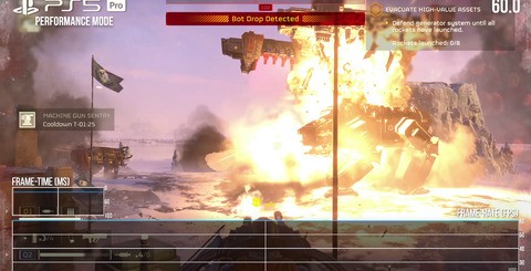 Performance mode is where it's at with Helldivers 2 on PS5 Pro. The 60fps mode works well enough, but in the most punishing end-game content, drops into the 40s are possible. Despite the higher resolution, frame-rates are more stable than the base PS5.