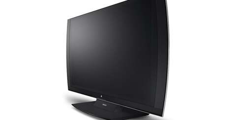 Here's the PlayStation 3D Display from a few different angles and a look at the included LCD shutter glasses. Check out the stylish curves on the sides of the monitor, and that beautifully glossy screen. Also notice that all the controls and inputs - such as the headphone jack and video connectors - are located around the back, so not to interfere with the overall aesthetic.