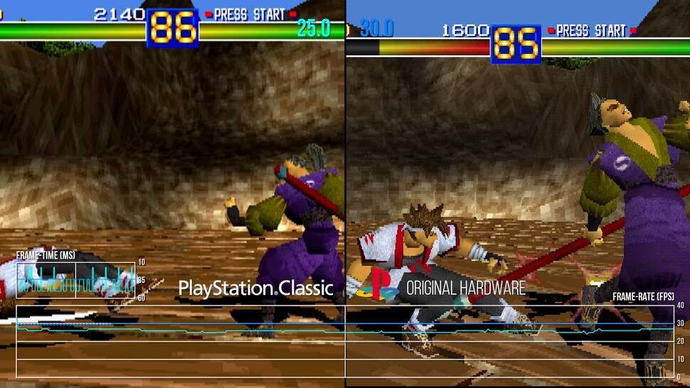 Uneven frame delivery paired with 50Hz gameplay running in a 60Hz video output - and running at half-rate - causes remarkable stutter in Battle Arena Toshinden