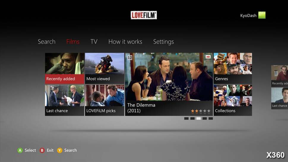 The way Lovefilm works is decidedly no-fills in comparison. The home screen lists the newest releases and specifically chosen content by the provider, along with three core categories: Film, TV, and Search
