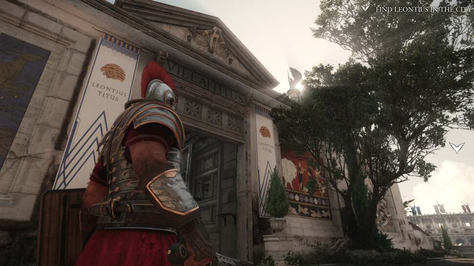 A beautifully composed scene demonstrating the effect of image-based lighting on materials while highlighting the effectiveness of the AA technique, particularly along the building facade and on the foliage